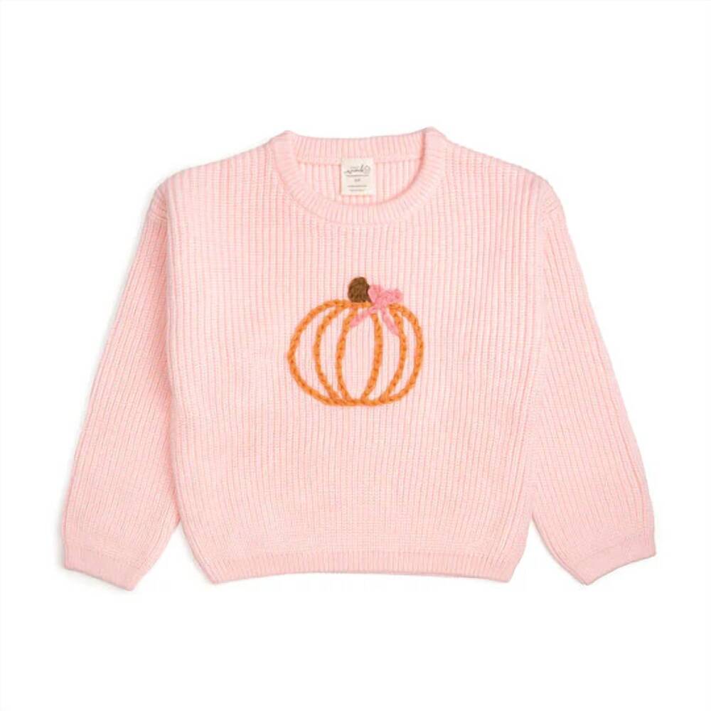 NEW SWEET WINK kid's coquette pumpkin knit sweater in pink